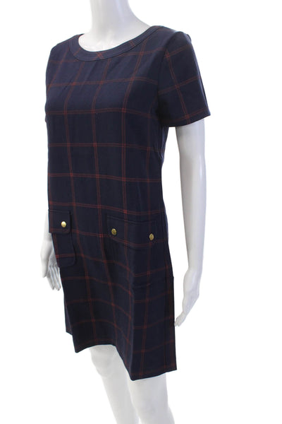 J Crew Womens Striped Print Short Sleeve Round Neck Pencil Dress Blue Size 0