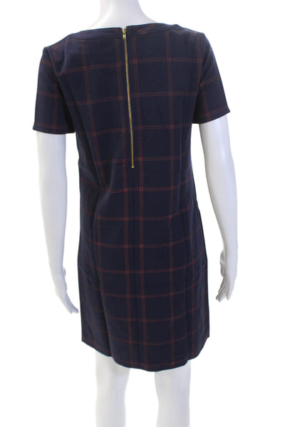 J Crew Womens Striped Print Short Sleeve Round Neck Pencil Dress Blue Size 0