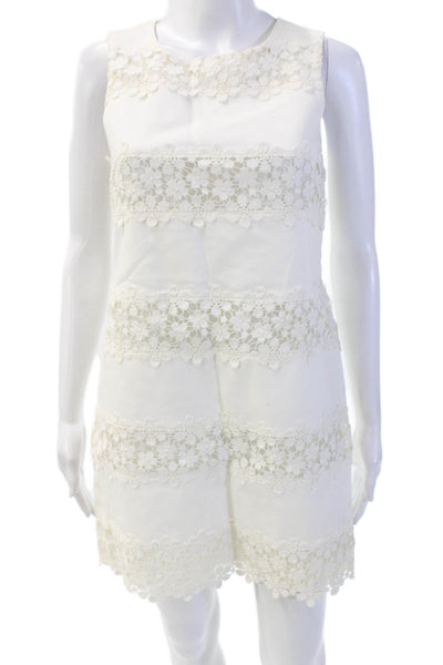 J Crew Womens Cotton Embroidered Sleeveless Round Neck Pencil Dress White Size 0