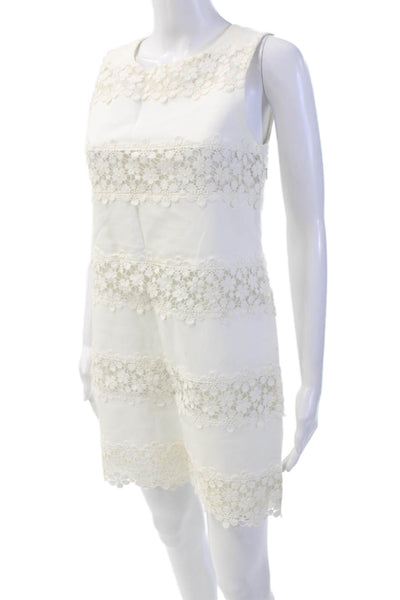 J Crew Womens Cotton Embroidered Sleeveless Round Neck Pencil Dress White Size 0