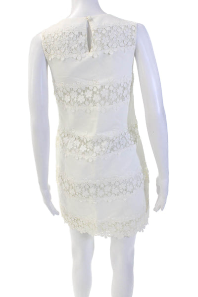 J Crew Womens Cotton Embroidered Sleeveless Round Neck Pencil Dress White Size 0