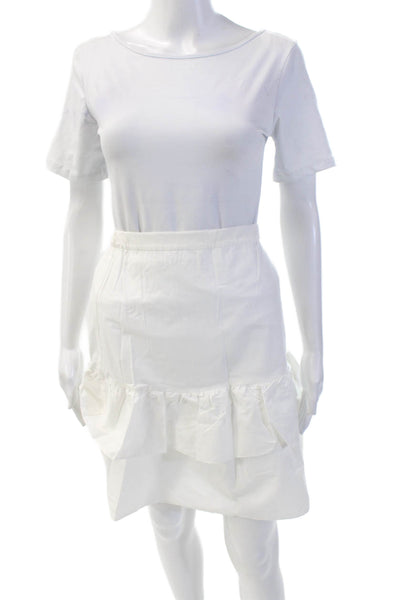 J Crew Womens Cotton High Waisted Ruffle Detail Flare Skirt White Size 0