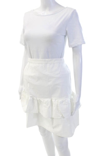 J Crew Womens Cotton High Waisted Ruffle Detail Flare Skirt White Size 0