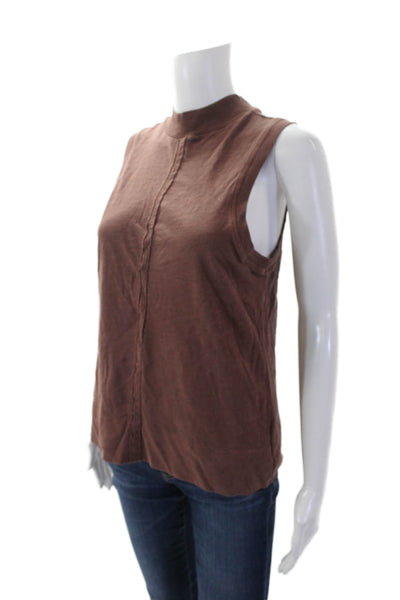 Anthropologie Womens Cotton Round Neck Sleeveless Tank Top Brown Size XS
