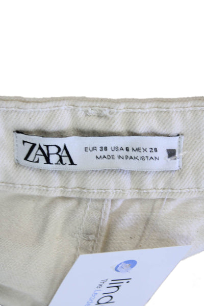Zara Womns Cotton Specked Print Tailored Straight Leg Pants Beige Size 6