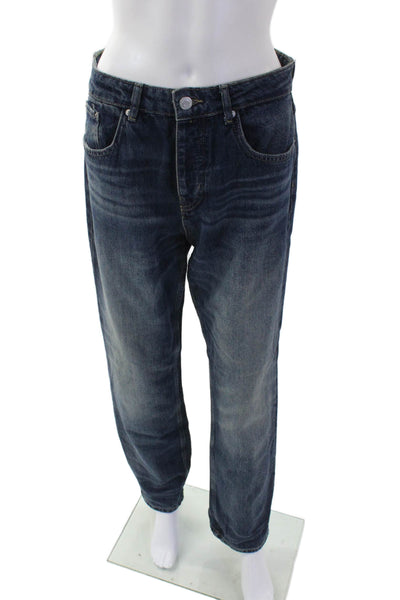 Zara Womens Cotton Straight Leg Button Fly Medium Wash Denim Jeans Blue Size 6