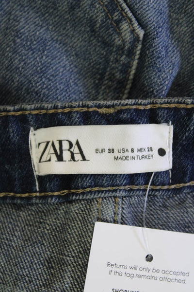 Zara Womens Cotton Straight Leg Button Fly Medium Wash Denim Jeans Blue Size 6
