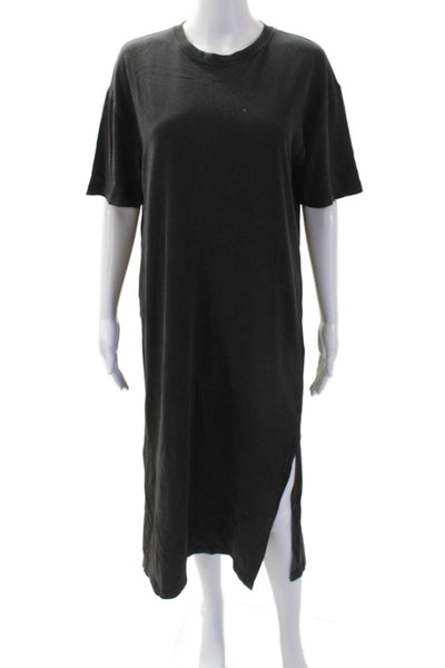 Zara Womens Cotton Short Sleeve Round Neck Split Hem T-Shirt Dress Gray Size S