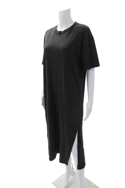 Zara Womens Cotton Short Sleeve Round Neck Split Hem T-Shirt Dress Gray Size S