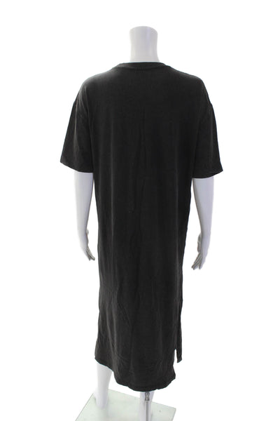 Zara Womens Cotton Short Sleeve Round Neck Split Hem T-Shirt Dress Gray Size S