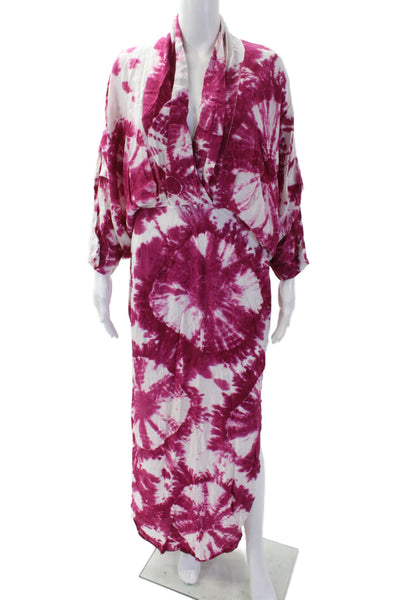 SWF Womens Tie Dye Print Short Sleeve V-Neck Split Hem Maxi Dress Pink Size M