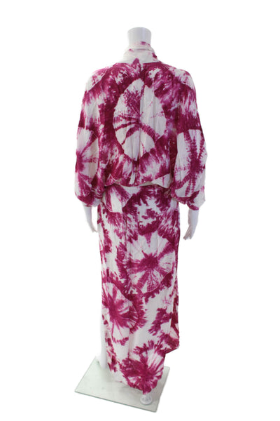SWF Womens Tie Dye Print Short Sleeve V-Neck Split Hem Maxi Dress Pink Size M