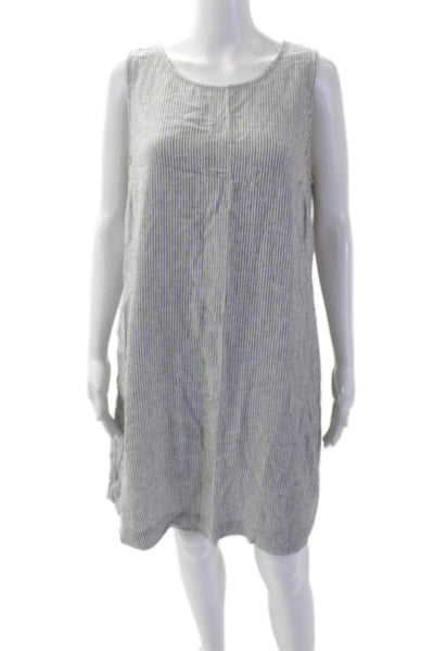 J Crew Womens Linen Striped Print Sleeveless Shift Dress White Size 10