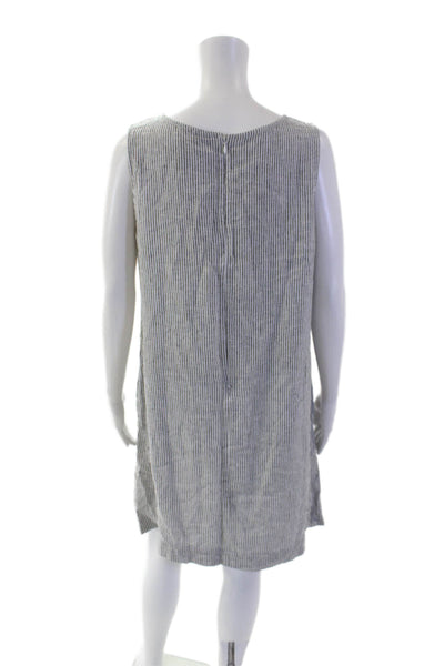 J Crew Womens Linen Striped Print Sleeveless Shift Dress White Size 10