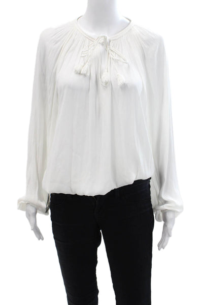Ramy Brook Womens Draped V-Neck Long Sleeve Pullover Blouse Top White Size M
