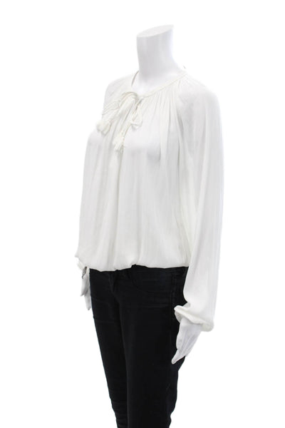 Ramy Brook Womens Draped V-Neck Long Sleeve Pullover Blouse Top White Size M