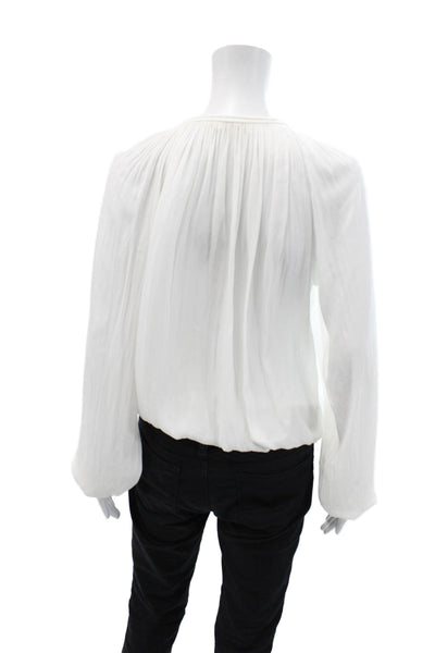 Ramy Brook Womens Draped V-Neck Long Sleeve Pullover Blouse Top White Size M