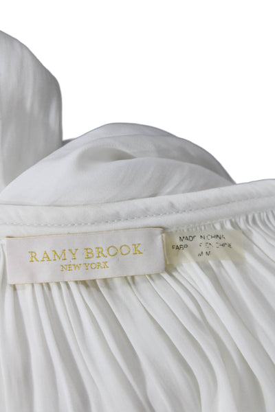 Ramy Brook Womens Draped V-Neck Long Sleeve Pullover Blouse Top White Size M