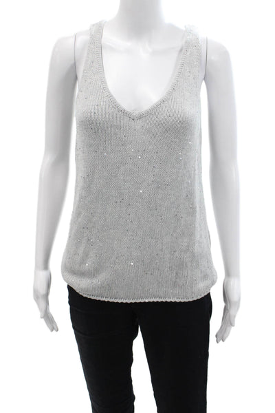 Generation Love Womens Cotton Blend Sequin V-Neck Knit Tank Top Gray Size S