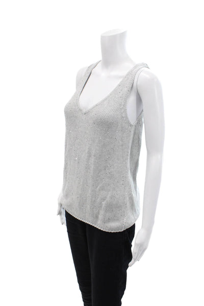 Generation Love Womens Cotton Blend Sequin V-Neck Knit Tank Top Gray Size S