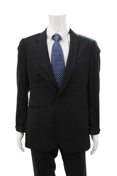 John Varvatos Mens Wool Collared Long Sleeve Button Up Pant Suit Black Size 50R