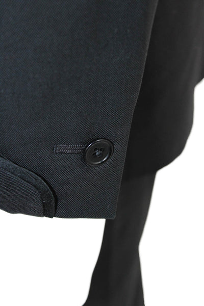 John Varvatos Mens Wool Collared Long Sleeve Button Up Pant Suit Black Size 50R