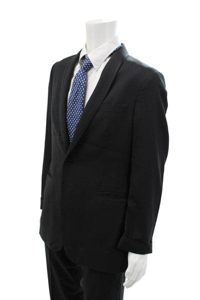 John Varvatos Mens Wool Collared Long Sleeve Button Up Pant Suit Black Size 50R