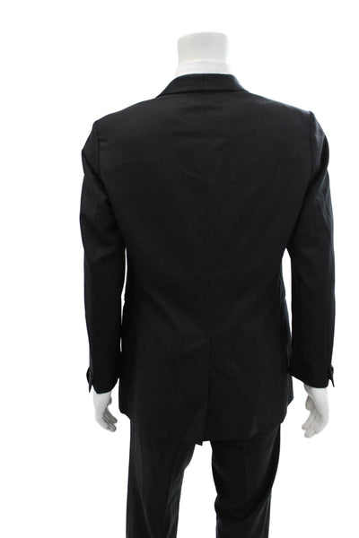 John Varvatos Mens Wool Collared Long Sleeve Button Up Pant Suit Black Size 50R