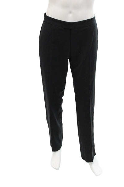 John Varvatos Mens Wool Collared Long Sleeve Button Up Pant Suit Black Size 50R