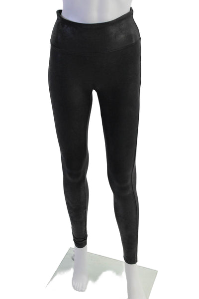 Spanx Womens Wet Look High Waisted Stretch Athletic Leggings Black Size S