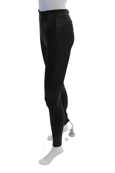 Spanx Womens Wet Look High Waisted Stretch Athletic Leggings Black Size S