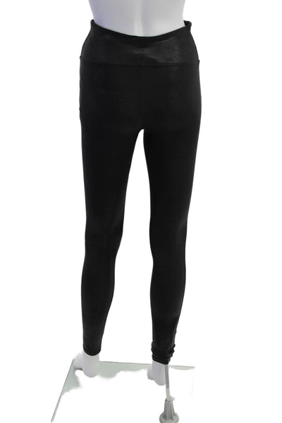 Spanx Womens Wet Look High Waisted Stretch Athletic Leggings Black Size S