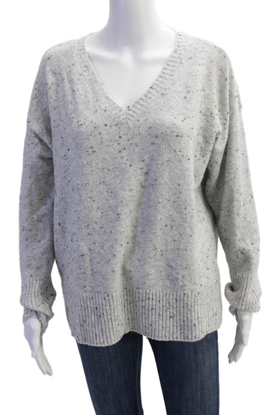 DKNY Jeans Womens Cotton V-Neck Long Sleeve Knit Flecked Sweater Gray Size S