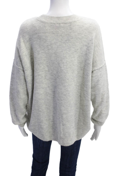 Vince Camuto Womens Crew Neck Knit Seam Detail Sweater Light Gray Size M