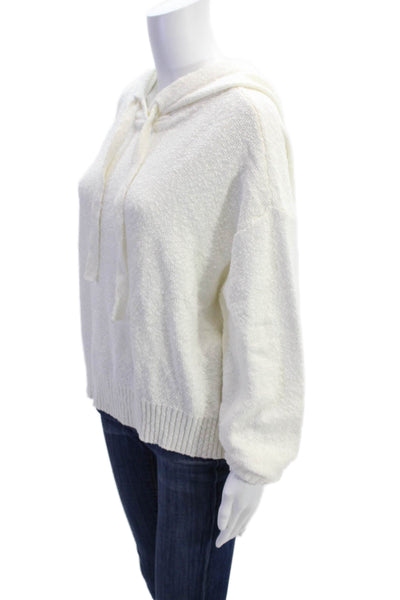 CeCe Womens Cotton Knit Oversized Long Sleeve Hooded Sweater White Size L