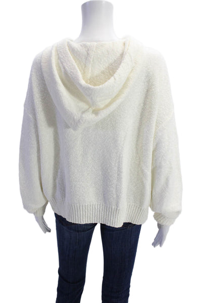 CeCe Womens Cotton Knit Oversized Long Sleeve Hooded Sweater White Size L