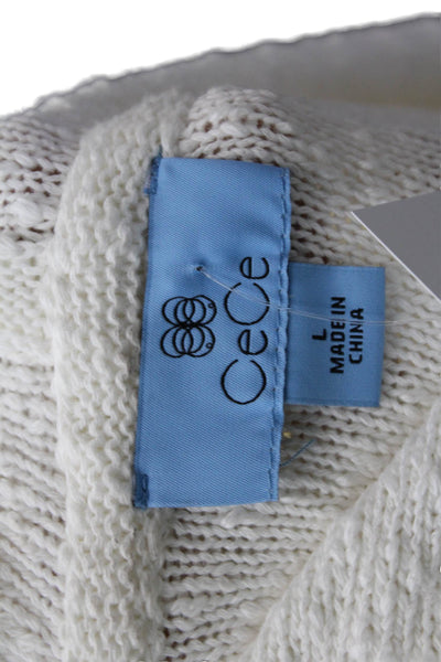 CeCe Womens Cotton Knit Oversized Long Sleeve Hooded Sweater White Size L
