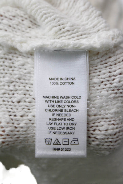 CeCe Womens Cotton Knit Oversized Long Sleeve Hooded Sweater White Size L
