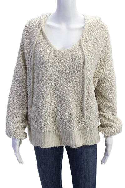 Young Fabulous & Broke Womens Cotton Textured Knit Hooded Sweater Beige Size M