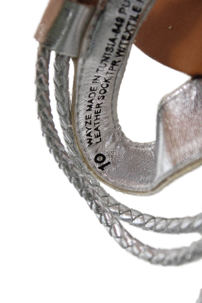 Steve Madden Womens Metallic Braided Strap Calf Tie Sandals Silver Size 10