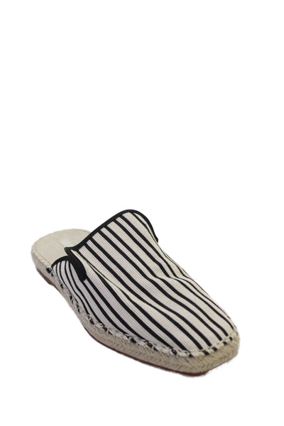 Zara Womens Striped Round Toe Slip-On Flat Mule Sandals Cream Size 10