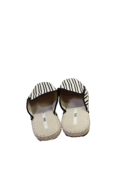 Zara Womens Striped Round Toe Slip-On Flat Mule Sandals Cream Size 10