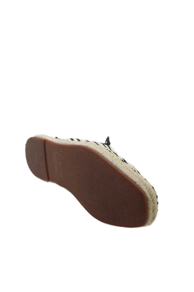 Zara Womens Striped Round Toe Slip-On Flat Mule Sandals Cream Size 10