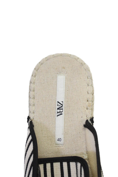 Zara Womens Striped Round Toe Slip-On Flat Mule Sandals Cream Size 10