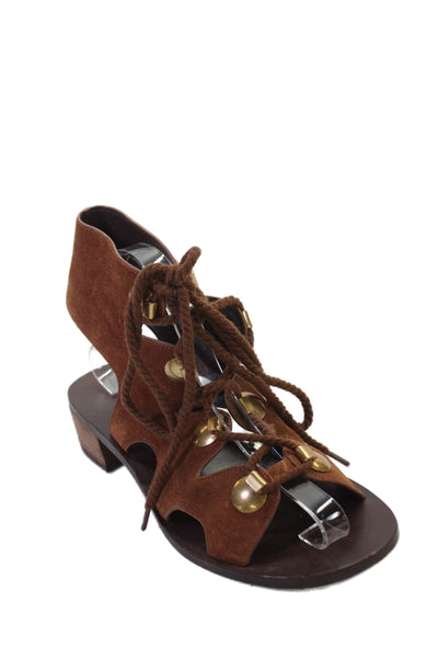 See by Chloe Womens Suede Edna Gladiator Lace-Up Sandals Brown Size 10