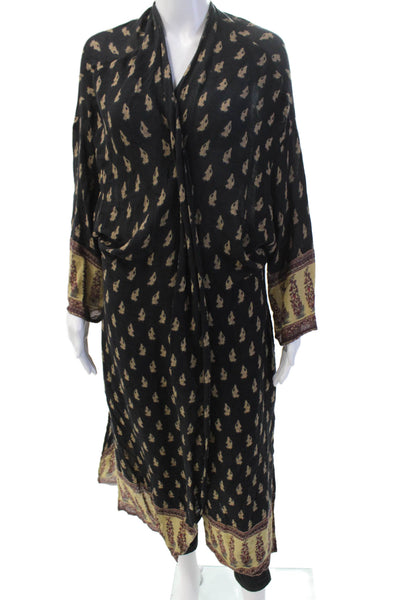 Zara Basic Collection Womens Geometric 3/4 Sleeve Open Blouse Black Size M