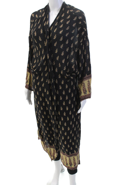 Zara Basic Collection Womens Geometric 3/4 Sleeve Open Blouse Black Size M