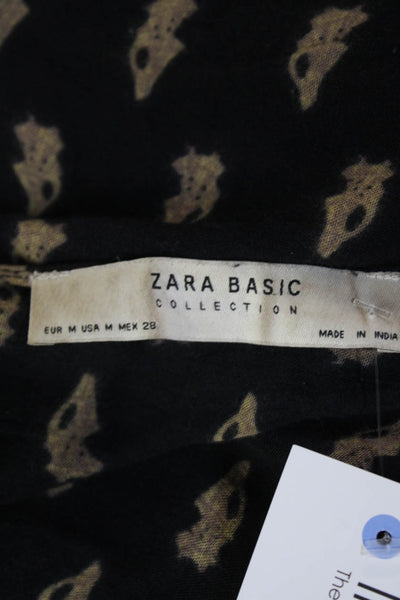 Zara Basic Collection Womens Geometric 3/4 Sleeve Open Blouse Black Size M