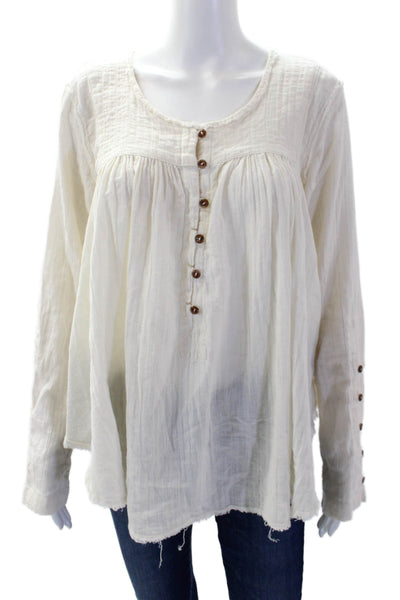We The Free Womens Half Button Down Long Sleeves Blouse White Cotton Size Small