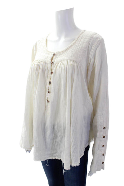 We The Free Womens Half Button Down Long Sleeves Blouse White Cotton Size Small